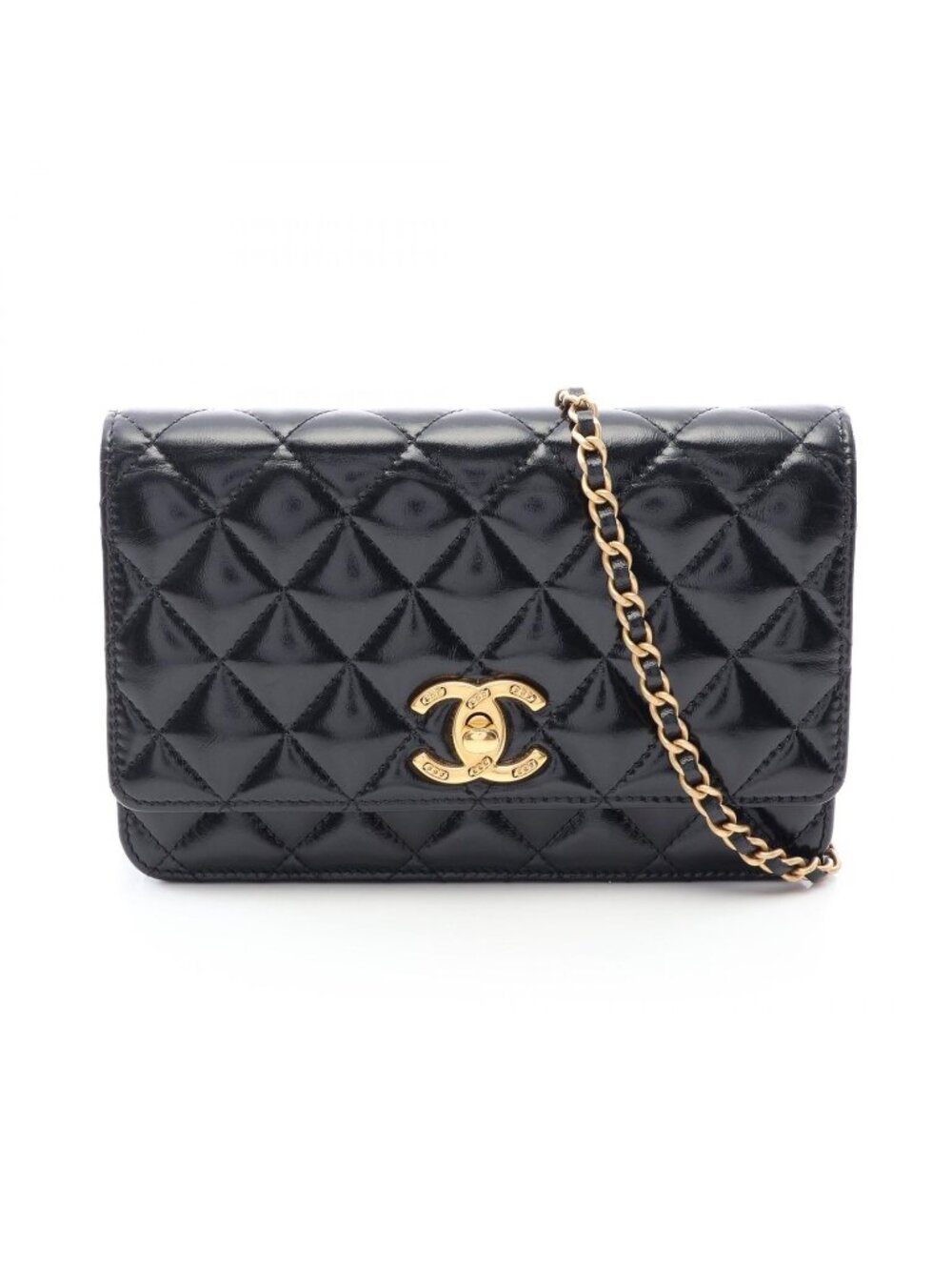 Chanel Shoulder Bag Quilted Black Leather Chain Wallet